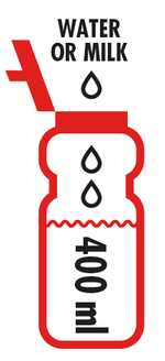 Add 400ml water or milk to bottle